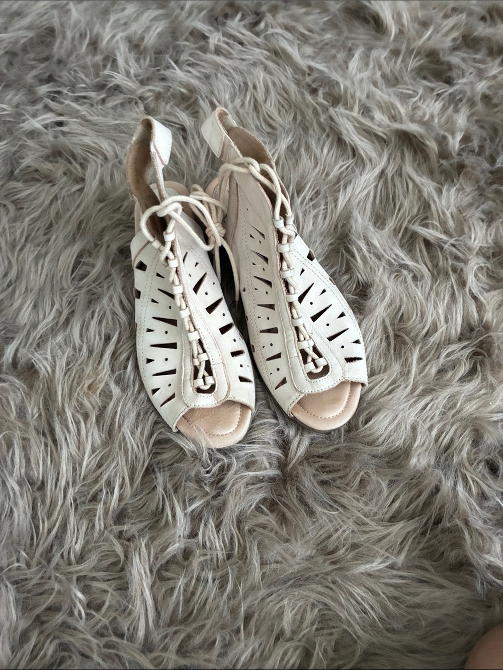 Earth Women's Lace-Up Cutout Peep-Toe Sandals in Cream